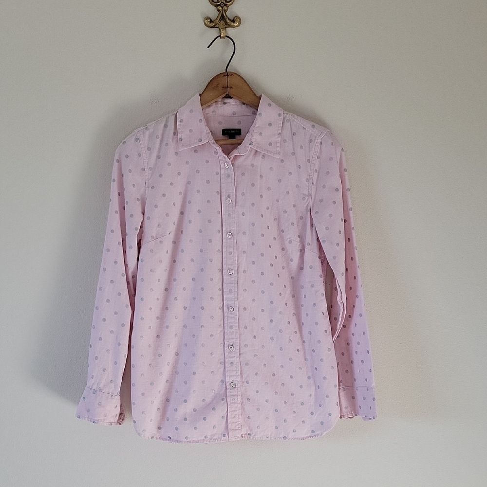 Talbots‎ Pink Cotton Long Sleeve Button Down Silver Foil Dots Size Small